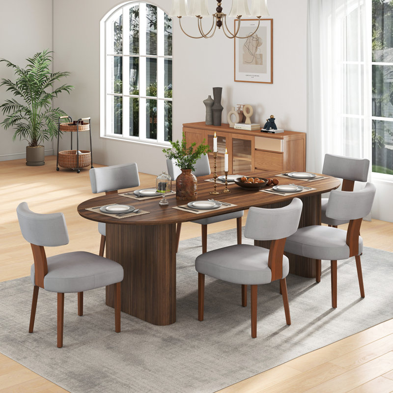 Ensemble de table de salle à manger extensible Modern Farmhouse, 7 pièces : table, 6 chaises, Gris, Chêne