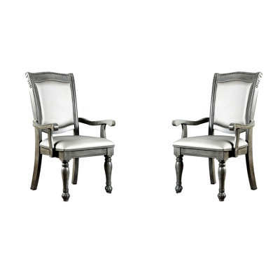Gray Color Arm Chairs, Solid Wood Legs, Cushion, Of 2 For Dining Chairs In , 2 Classic Area