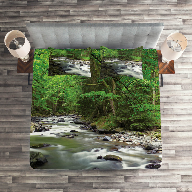 Forest Rustic Polyester Coverlet, King Bedspread + 2 Shams