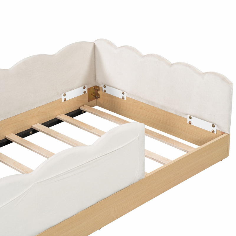 Upholstered Platform Bed with Storage, Beige