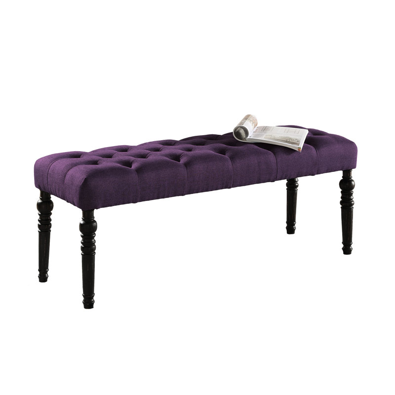 Leviton Fabric Tufted Turned Leg  Dining Bench, Purple