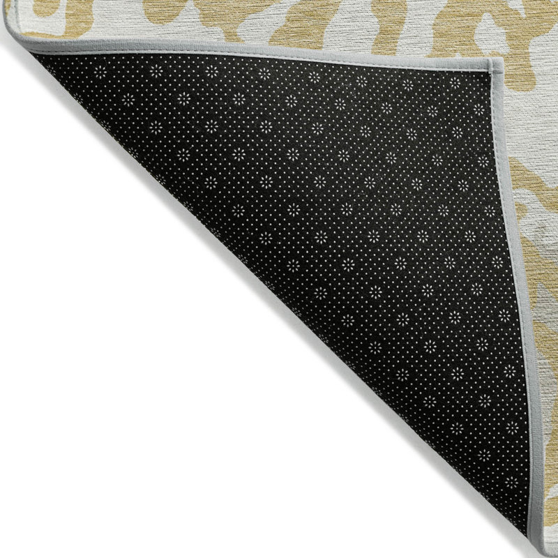3' X 5' Gold Gray And Ivory Animal Print Washable Indoor Outdoor Area Rug