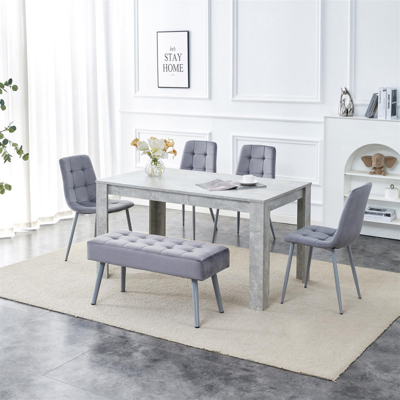 Savarna 6 - Person Dining Set, 75cm H x 117cm L x 77cm W, Grey