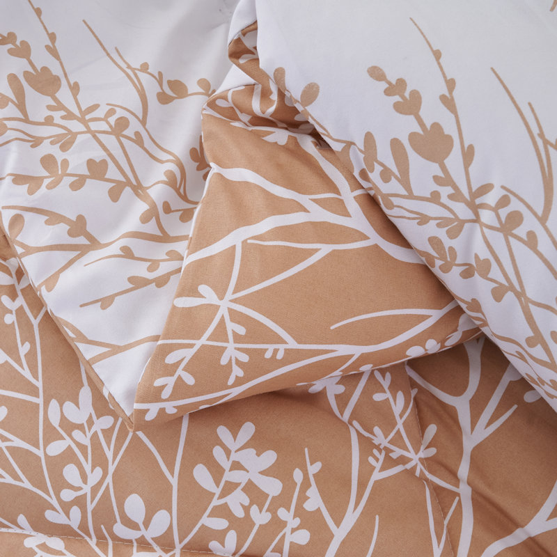 Ensemble d'édredon réversible Foliage, Taupe / blanc, Ensemble édredon pour taille de lit simple avec q