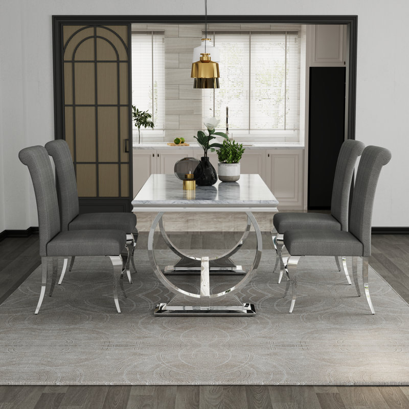 Ensemble de table de salle à manger avec 4 chaises Boucle, Argent