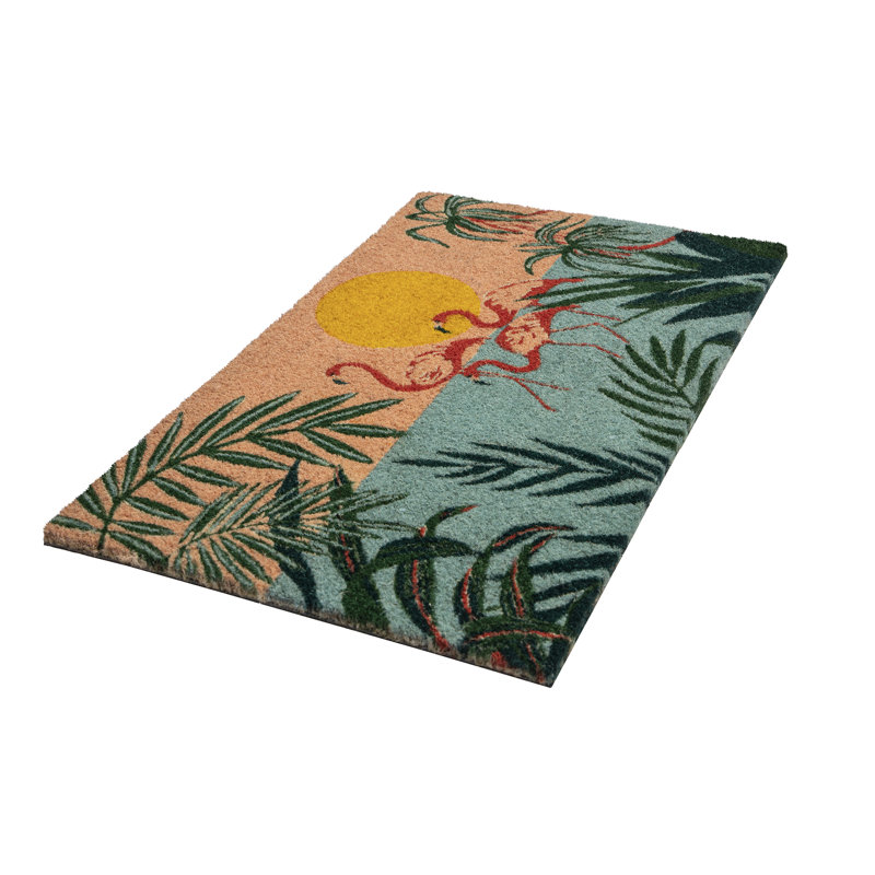 Flamingo Lagoon Outdoor Coir Doormat with Tropical Design