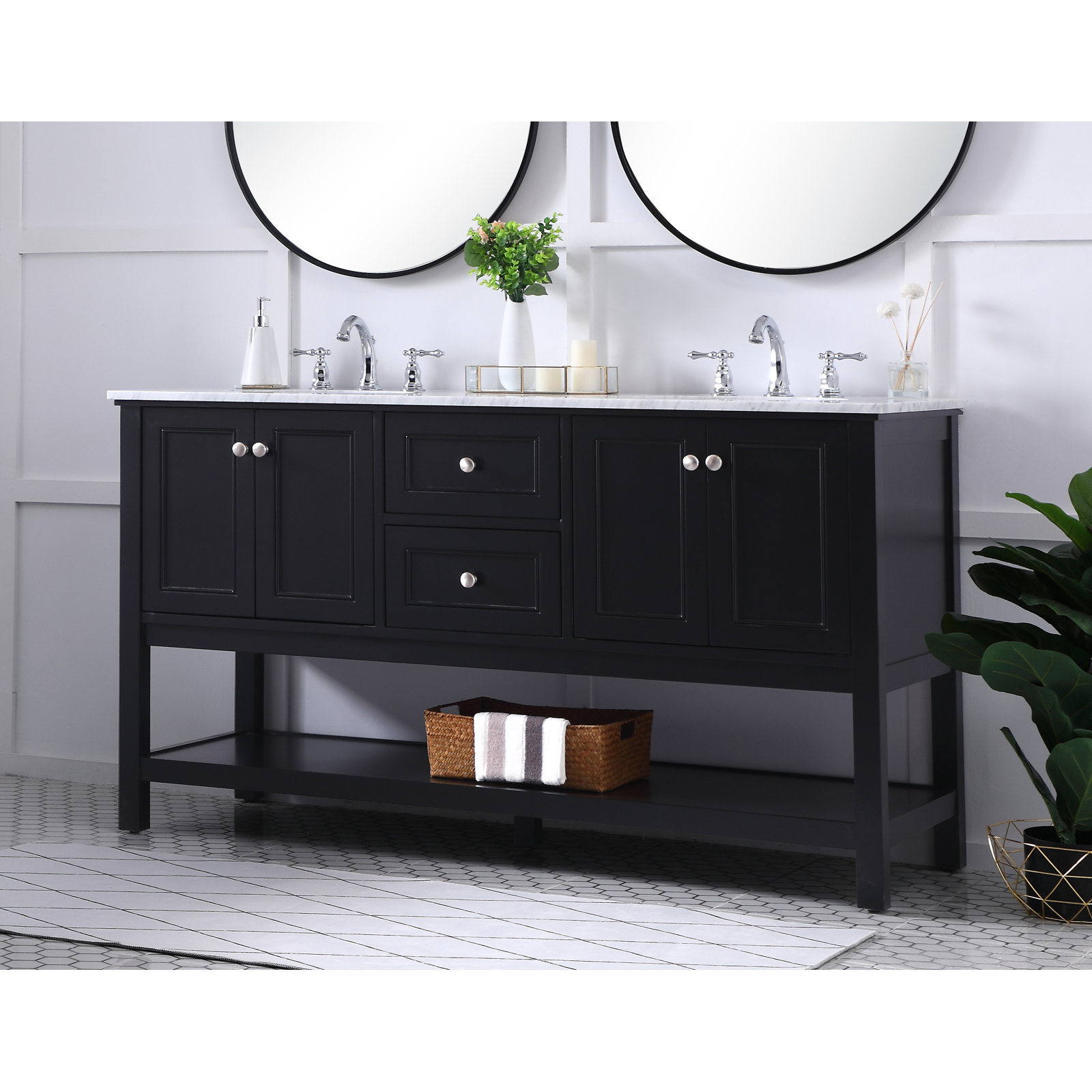 Bonsai 60'' Double Bathroom Vanity, Black