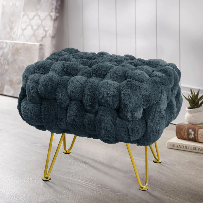 Deya Upholstered Ottoman, Stargazer Faux Fur
