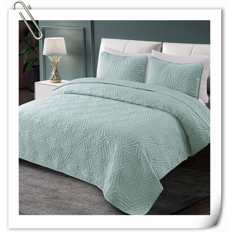 Quilts Machine Woven Geometric Shapes Quilt, Aqua Blue Geometric