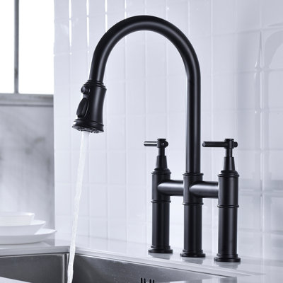 Robinet de cuisine Bridge avec douchette extractible encastrée