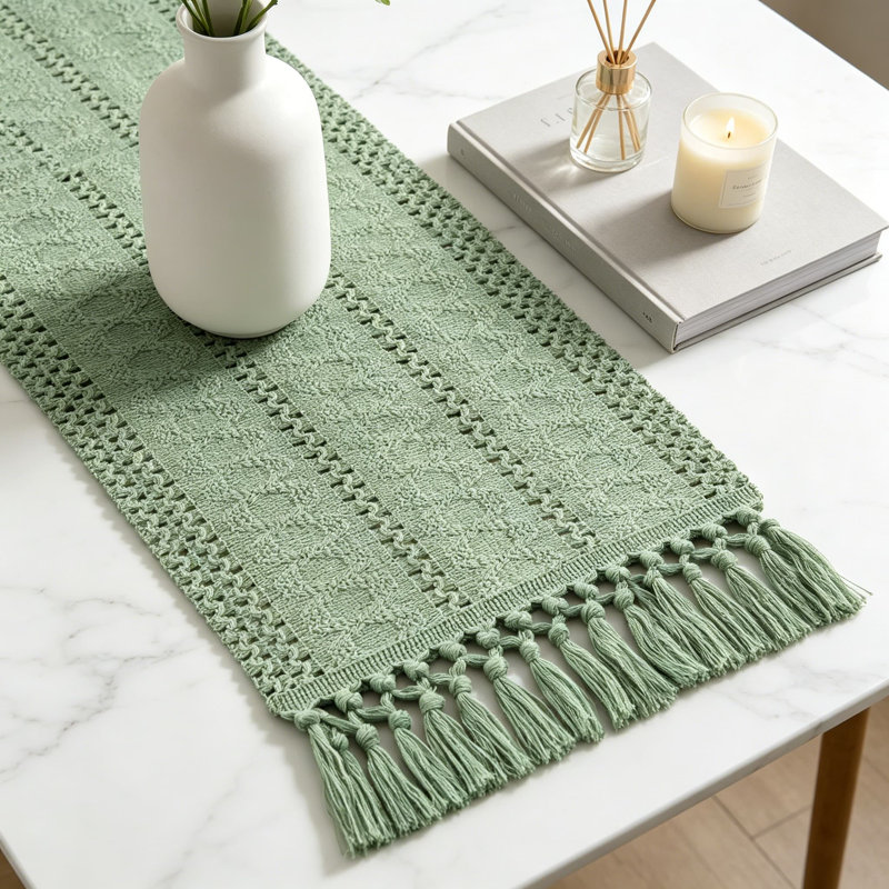 Chemin de table Boho pour cuisine, décor rustique maison de campagne, centre de table en lin de coton tissé Macrame, petit chemin de table basse pour la commode