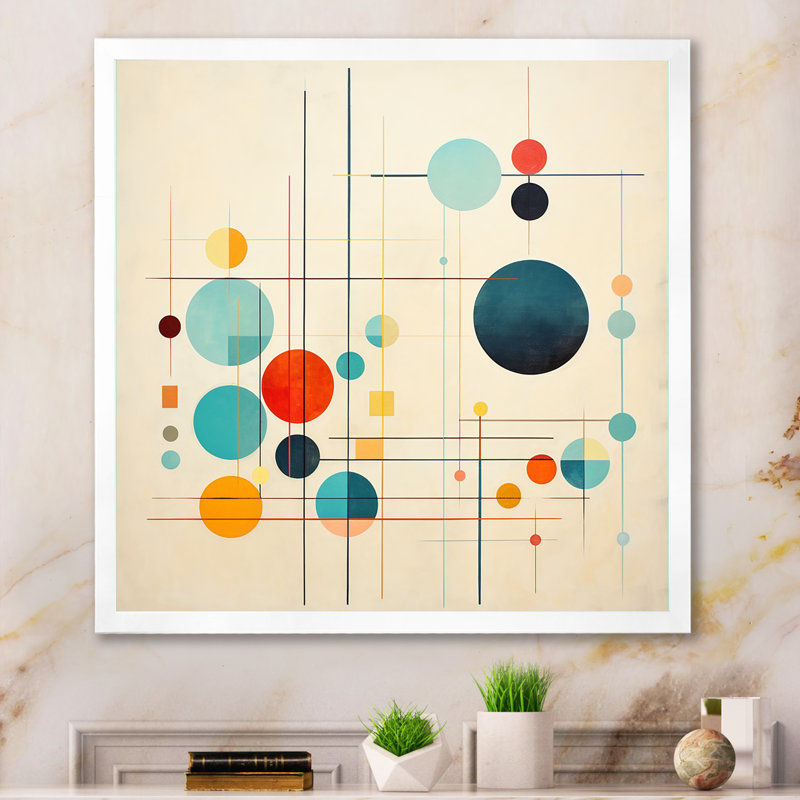 Syncronicities Midcentury Elegant Retro Art - Abstract Midcentury, reproduction d'art sur toile, Cadre simple blanc
