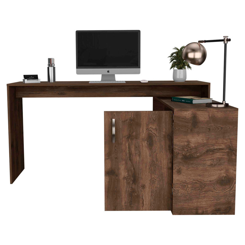 Axis Modern L-Shaped Computer Desk with Open & Closed Storage, Brown