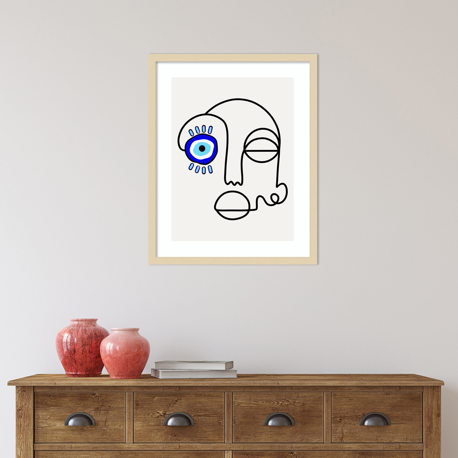 No Evil Allowed by Shatha Al Dafai, 21.38" H x 17.38" W x 0.875" D, Natural