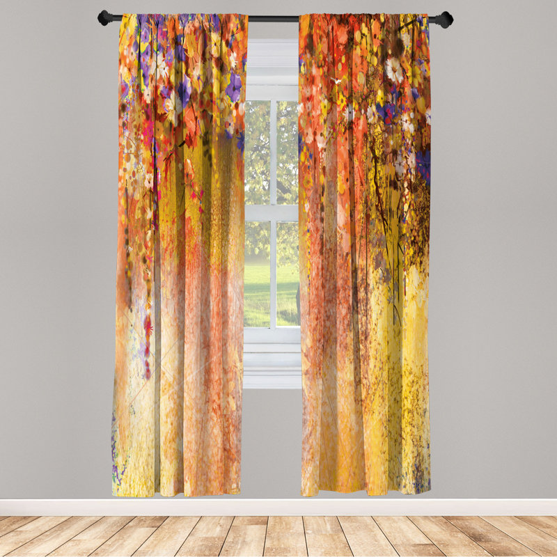 Microfiber Floral Semi-Sheer Rod Pocket Curtain Panels, 28" W x 95" L, Orange
