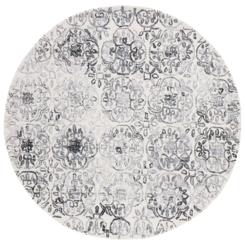 Metro Hand Tufted Polpropylene/Wool Geometric Rug in Gray/Ivory, Round 6'