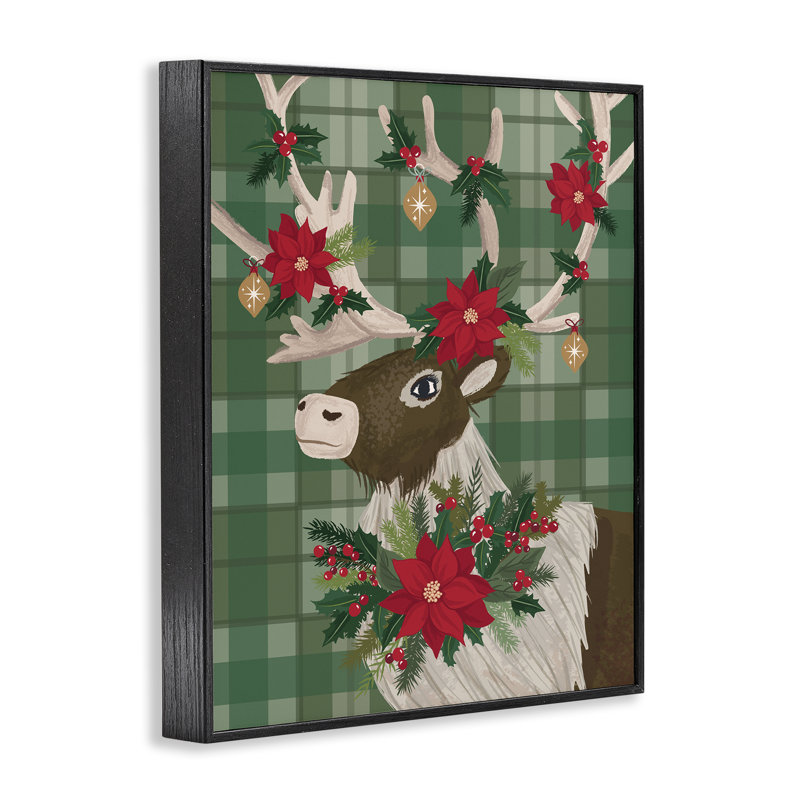 «Festive Deer with Poinsettia», art de la giclée encadrée, design par Lisa Perry White, H 14 po x l 11 po