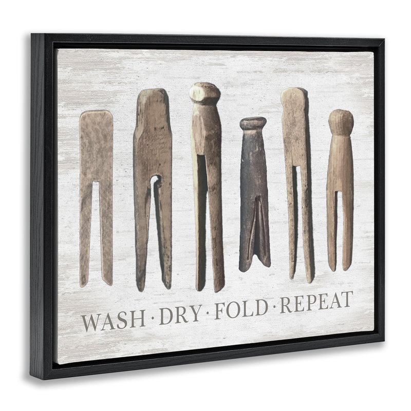 «Rustic Laundry Expression», art mural encadré noir sur toile flottante par lettré et doublé, Cadre flottant noir de jais