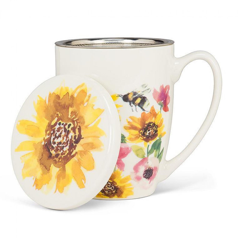 Sunflowers & Bees Strainer, Lid And Mug