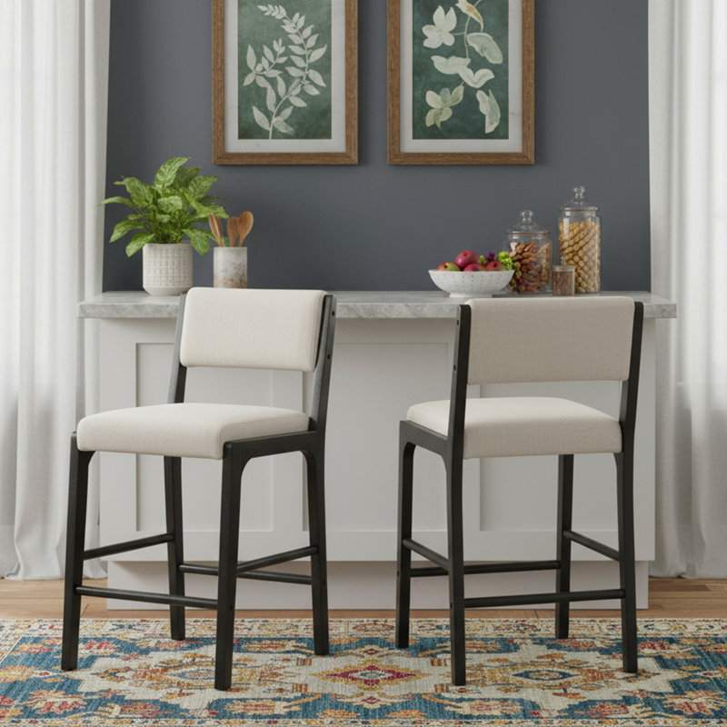 Makarah Upholstered Counter Stool with Solid Wood Frame, Black