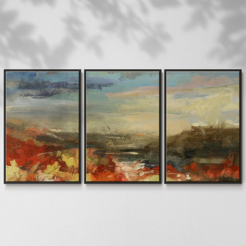 Étude de paysage - Toile encadrée à pièces multiples - 1172109C, Cadre noir, H 36 po x l 75 po x P 2 po