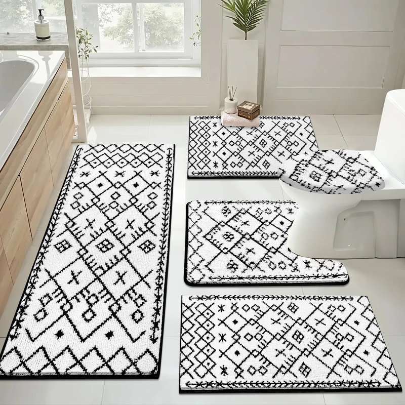 Absorbent Bath Rug Bathroom Mat(Set of 5), Beige