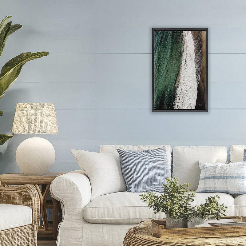 Move Gently Coastline Floating Frame, design by Nathan Larson, Jet Black Floater Frame, 25" H x 17" W