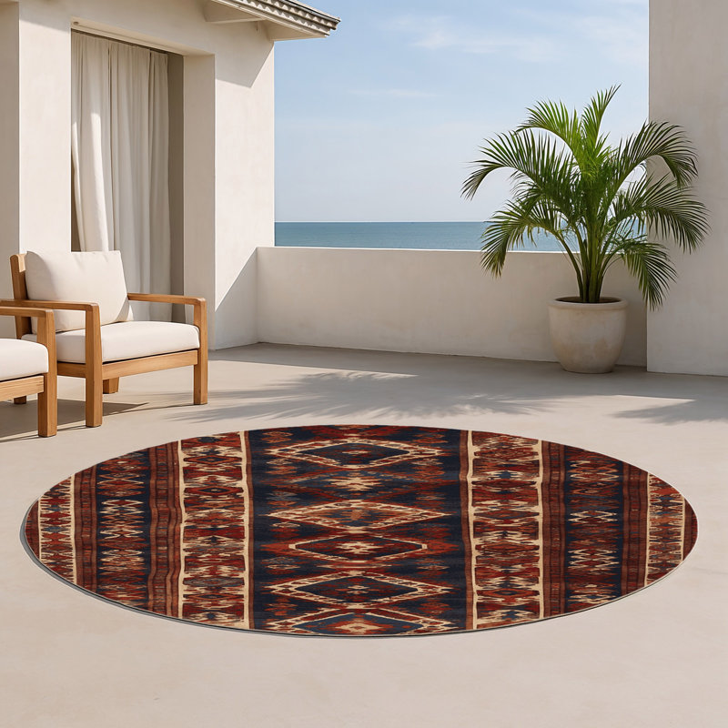 Tapis turc intérieur et extérieur noir, Rond 5 pi