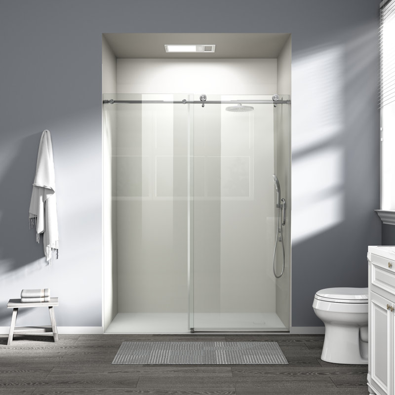 56 à 60 po X P 76 po H Porte de douche coulissante simple sans cadre Verre trempé transparent au fini nickel brossé | Idée de cadeau
