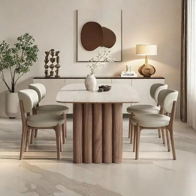 Rectangular rock plate dining table and chair set