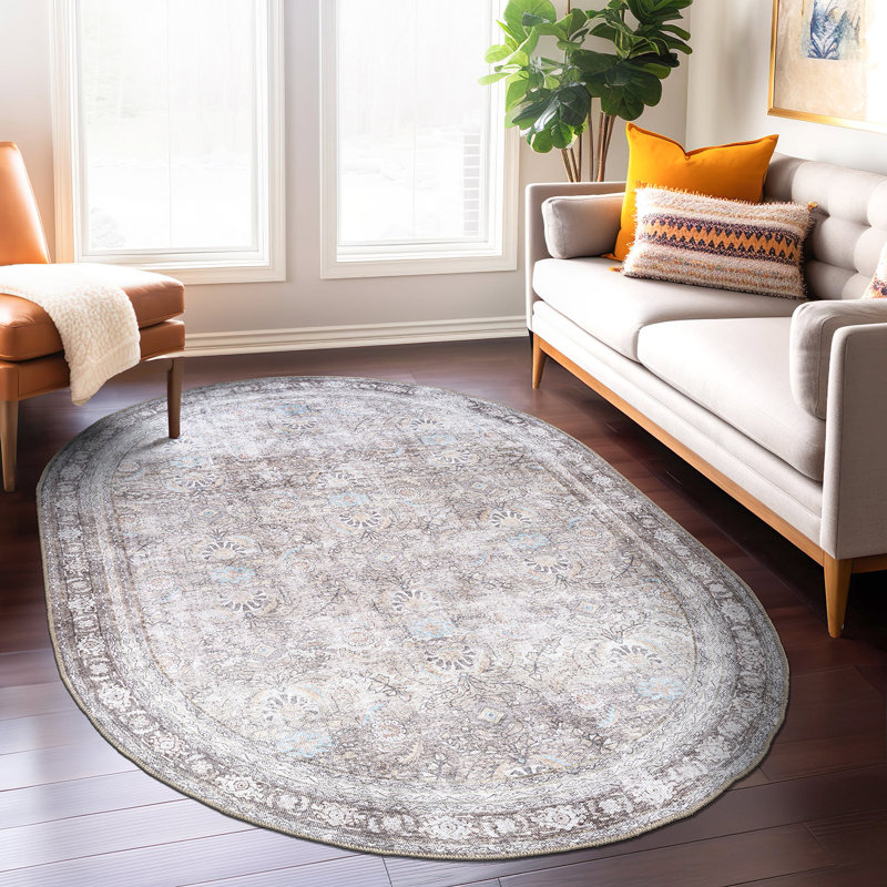 Tapis ivoire / gris Griffey, Ovale 5 pi x7 pi