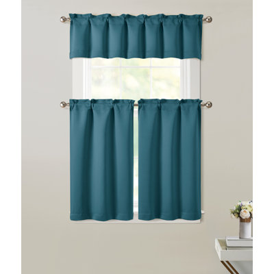 3 Piece Room Darkening Rod Pocket Cafe Kitchen Curtain Tier & Valance Set