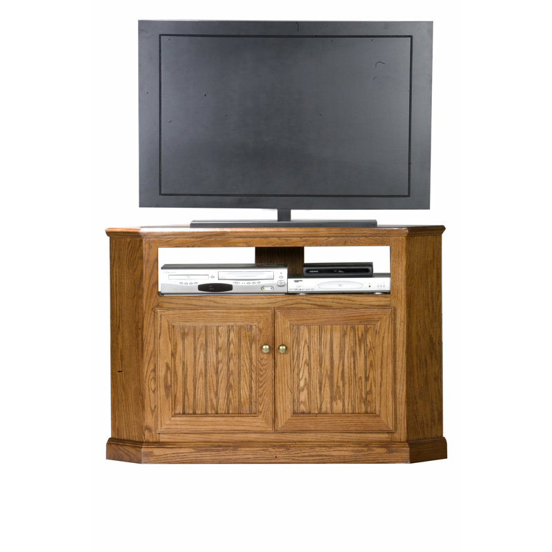 Didier Unfinished Corner TV Stand for TVs up to 50", Medium Oak, Plain Glass