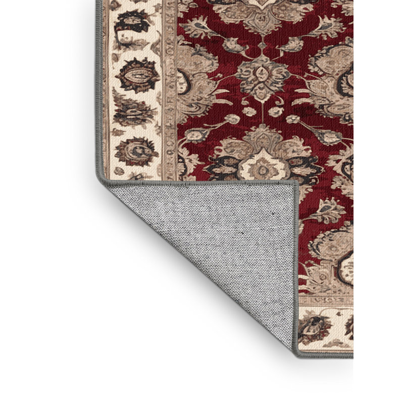 Tapis persan gris lavable à la machine, Rond 3 pi