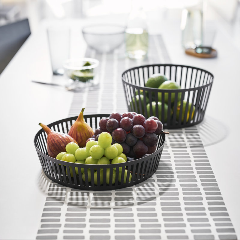 Wide White Steel Minimalist Round Fruit Basket