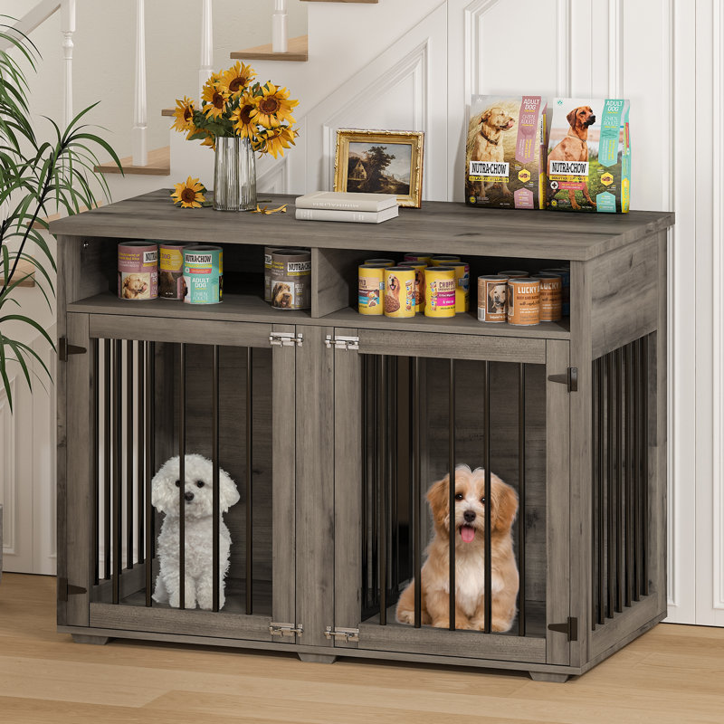 Meuble-cage pour chien, Gris, H 35,03 po x l 41 po x P 23,62 po