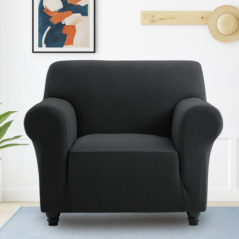 Jacquard Pattern Stretchable Spandex Sofa Slipcover - Stylish Sofa Protector, Black, 179cm H x 165cm W - (1 Seater)
