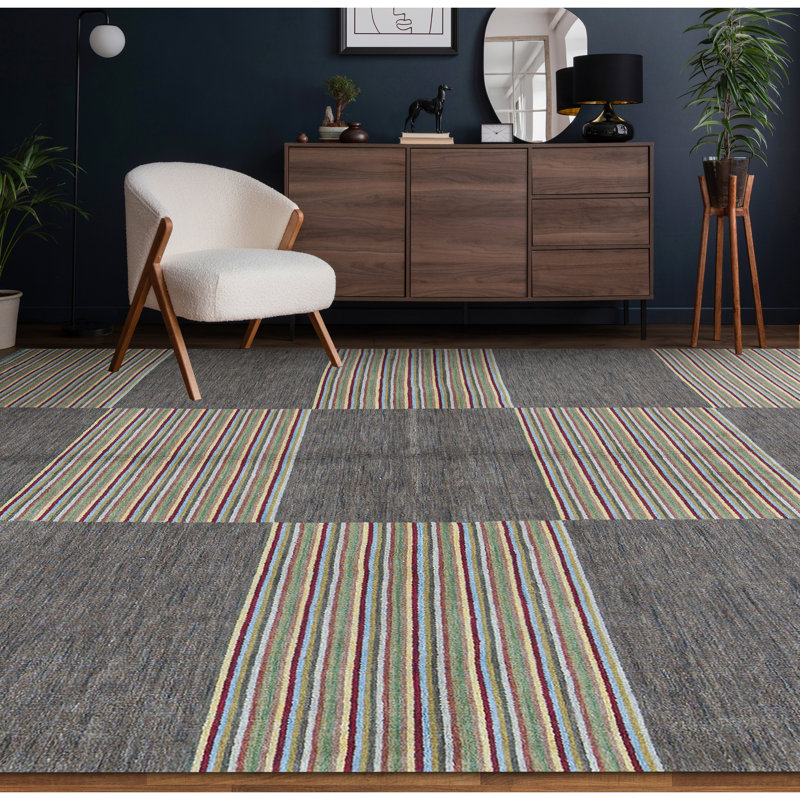 Wool Geometric Area Rug in Beige