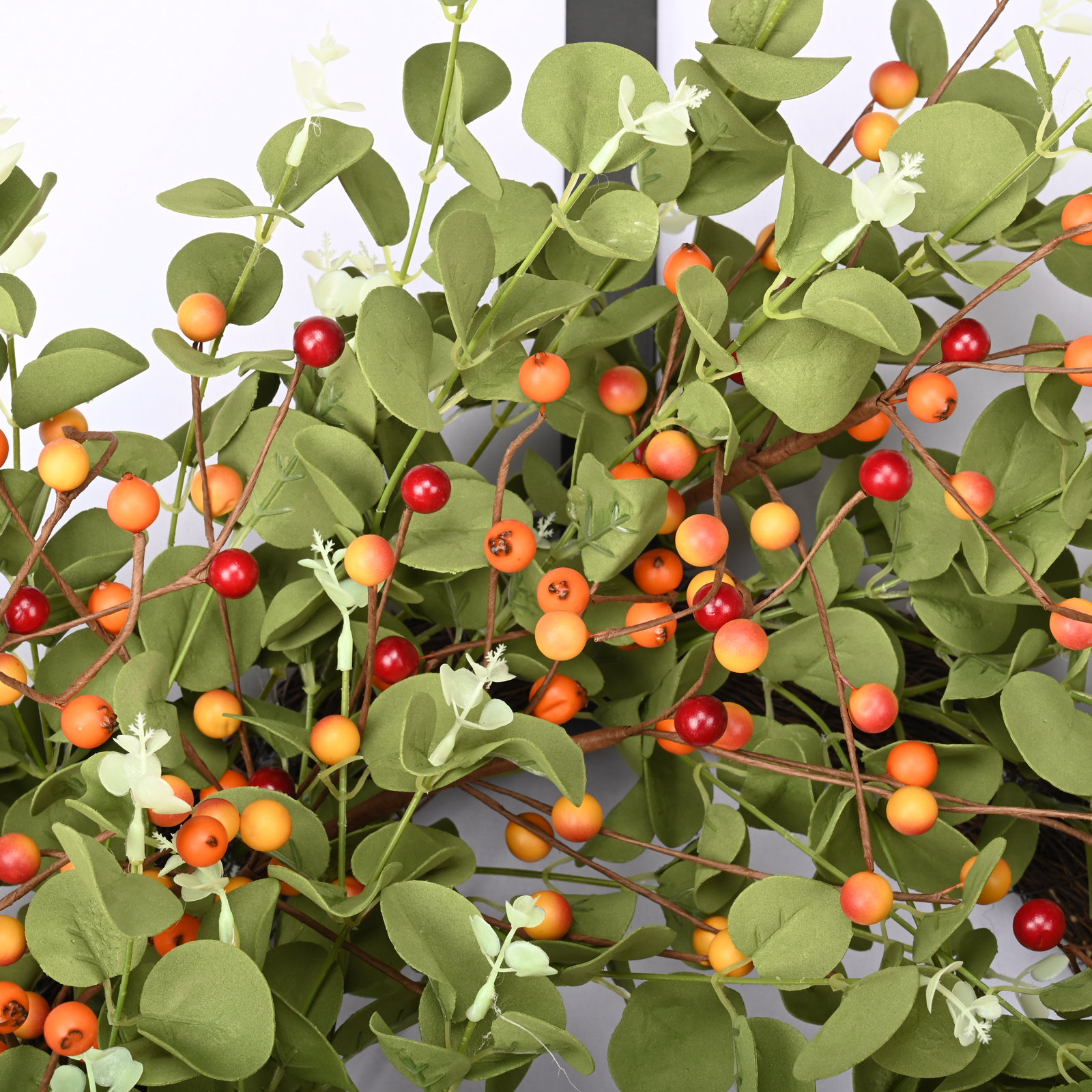 24" Handcrafted Eucalyptus and Berry Everyday Wreath, Orange/Green