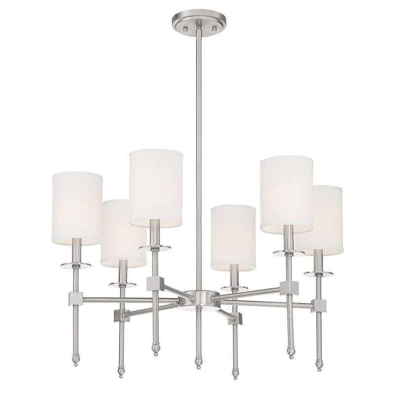 Lustre classique 6 lumières à abat-jour Tatianna, Nickel satiné