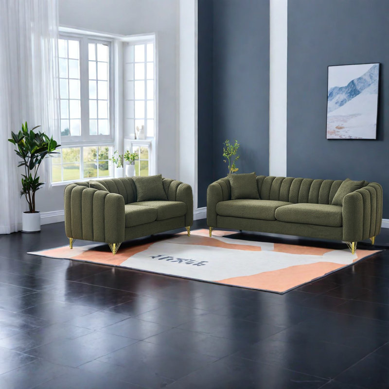 Grands canapés en peluche, canapé moderne capitonné à 5 places vert pour la maison