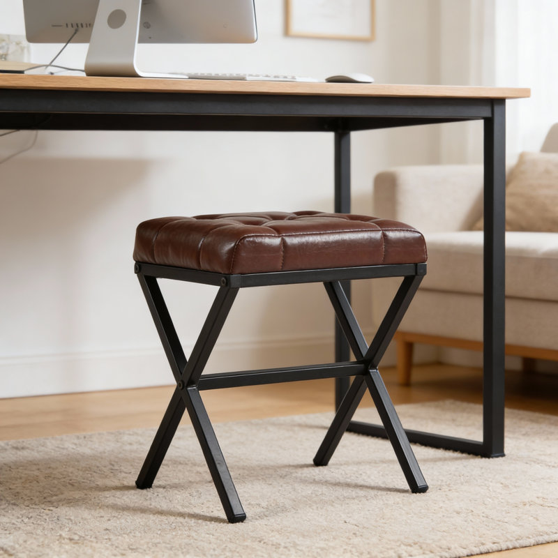 Tabouret en similicuir l 15,5 po, Marron foncé