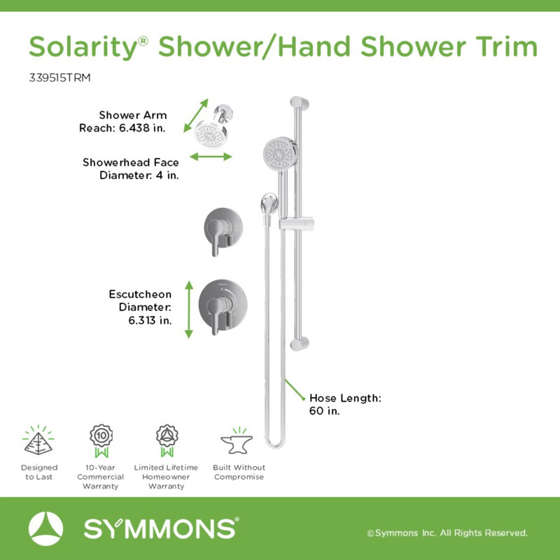 Solarity Hydromersion Double Handle Shower Trim Kit With Hand Spray, Polished Chrome