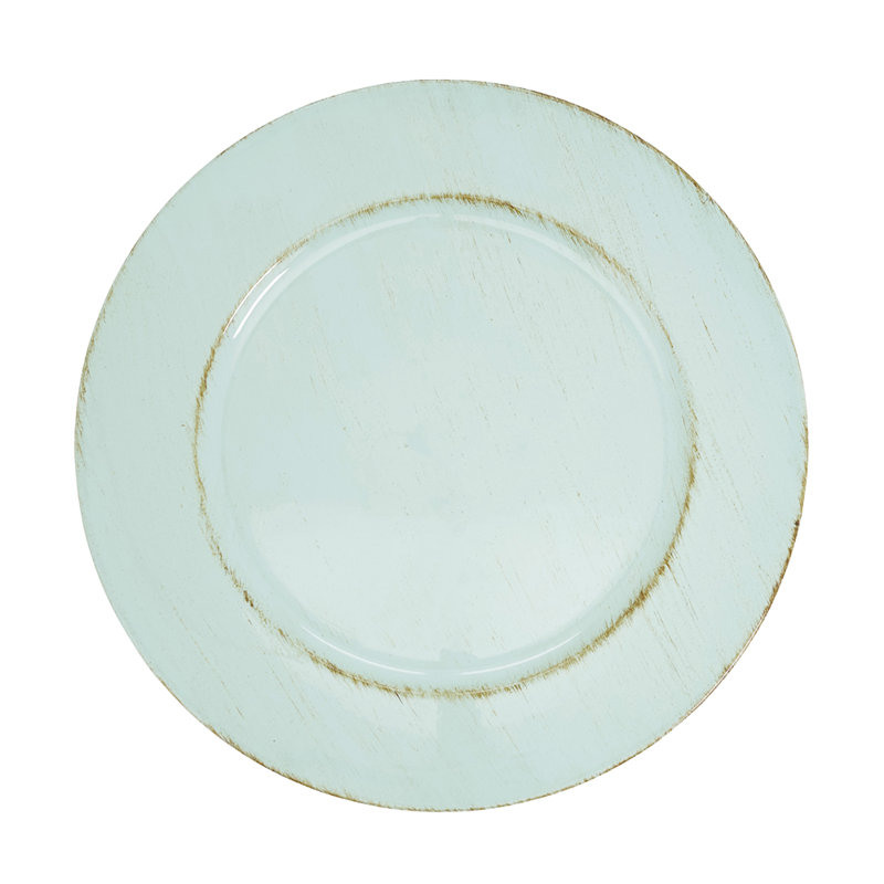 Ensemble de 4 assiettes décoratives rétro patinées 13 po, Bleu canard