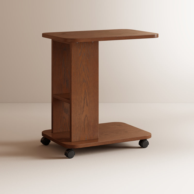 Agripina Mobile 2-Tier Wooden Side Table, Brown