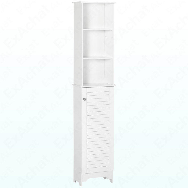 Tall Bathroom Storage Cabinet/Freestanding Linen Tower With 3-Tier Open Adjustable Shelf, White
