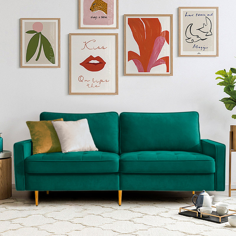 Mercer41 Wallice Velvet Loveseat Couch Mid Century Modern