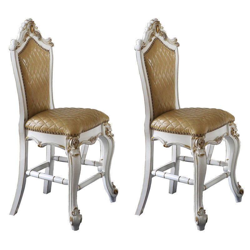 Élégantes chaises à hauteur de comptoir avec pieds Queen Anne et revêtement en similicuir
