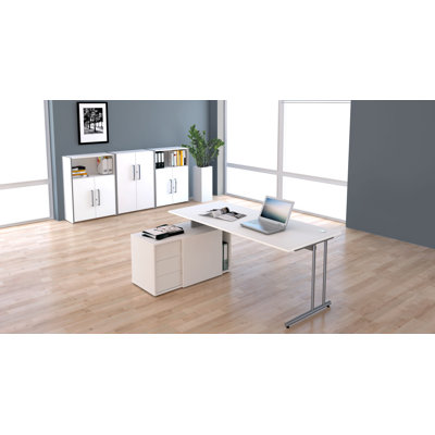Folkestone L-Shaped Metal Base Writing Desk