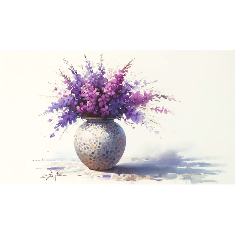 Élégant vase en mosaïque lavande sur toile tendue, H 24 po x l 36 po x P 1,5 po
